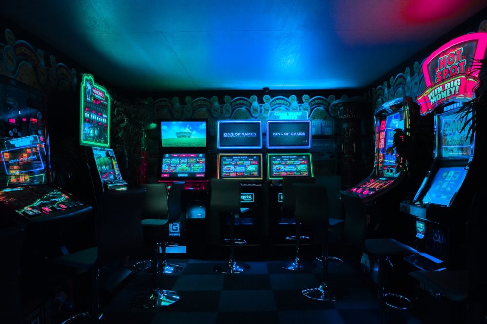 gaming room with arcade machines for man cave shed ideas