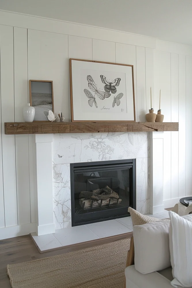 spring fireplace mantle decor ideas with butterfly accents