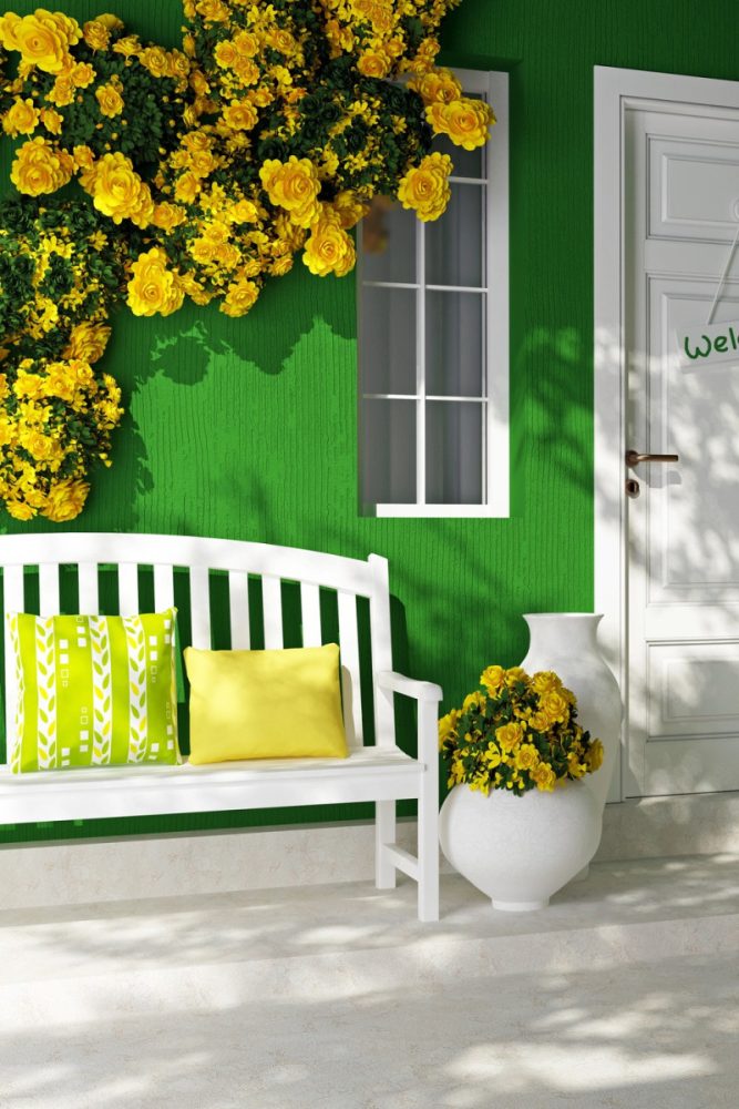 summer front porch with yellow colors