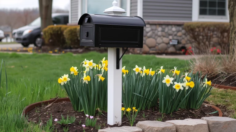 mailbox landscaping with seasonal flowers