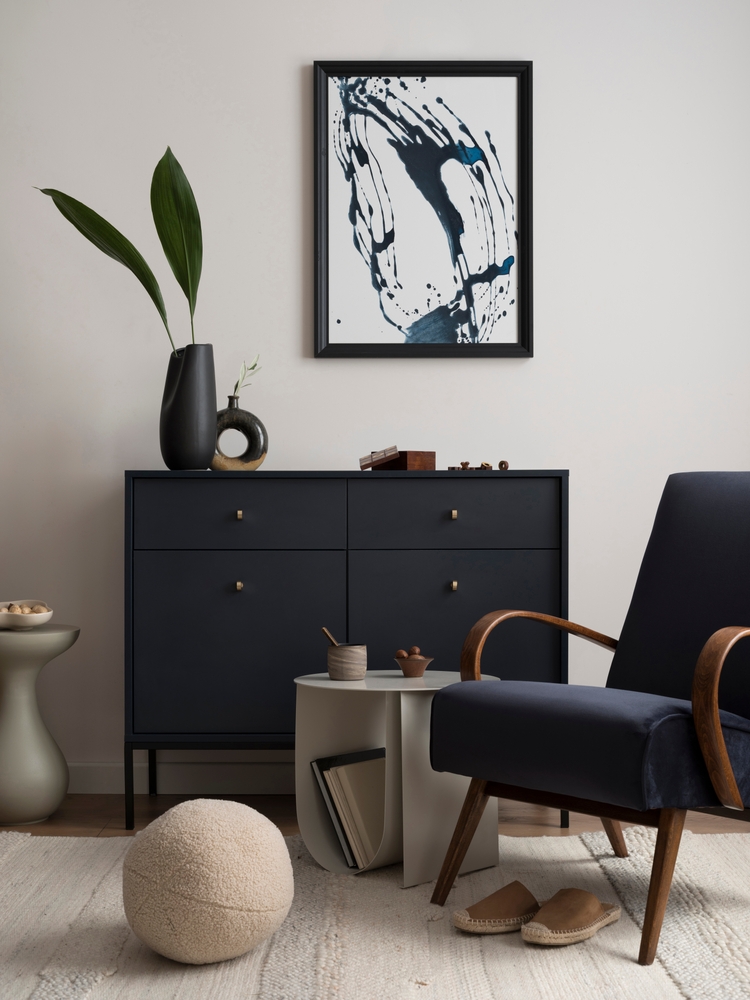 Interior,Design,Of,Harmonized,Living,Room,With,Blue,Commode,,Velvet