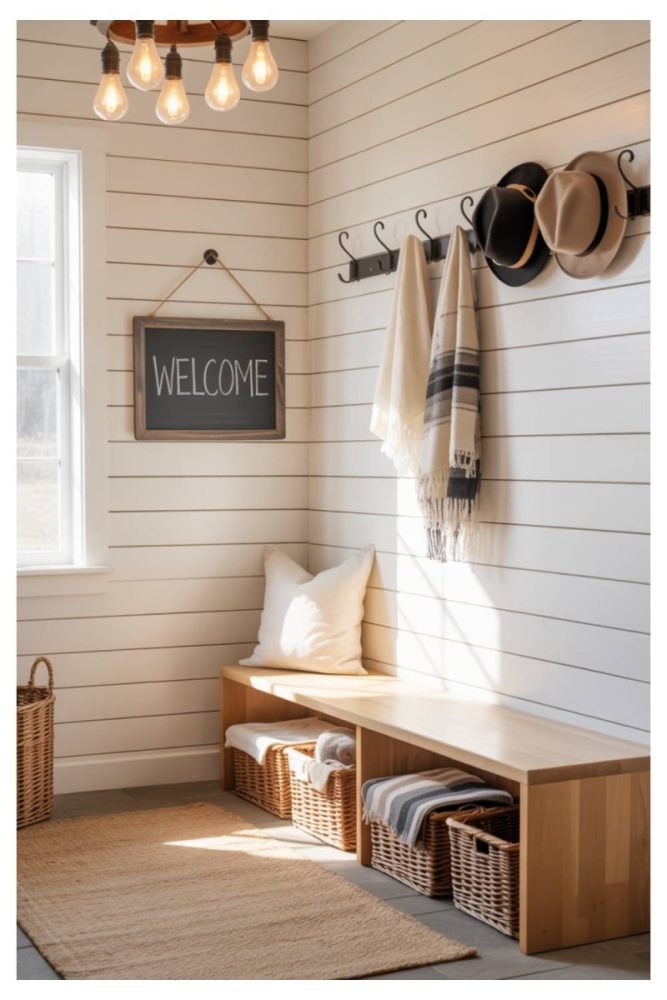 Chalkboard Wall in Mudroom Farmhouse Mudroom Ideas