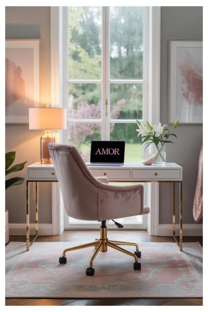 Feminine Home Office Ideas Pink and Grey