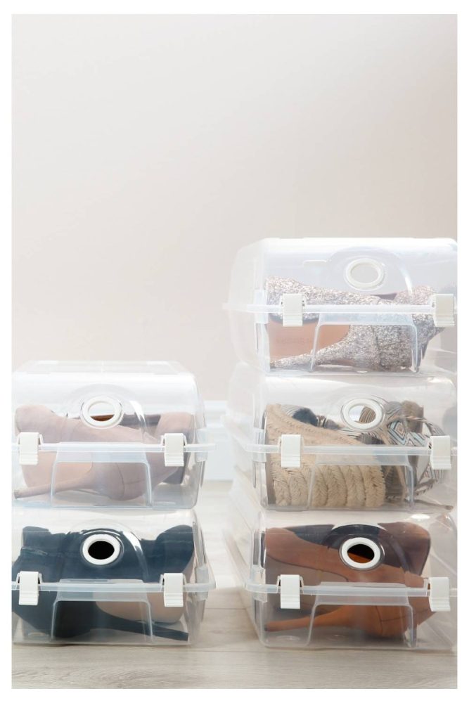 clear shoe boxes Clever Small Bedroom Organization Ideas