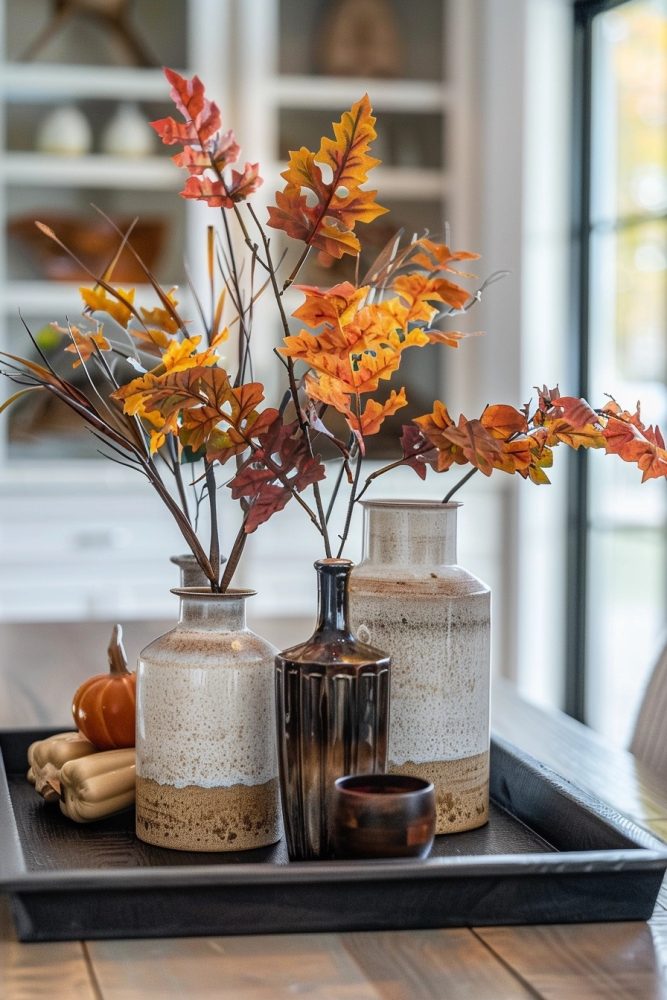 fall tray decor ideas vases