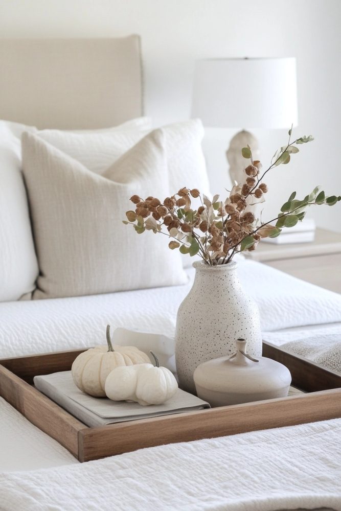 fall bedroom decor with vignette