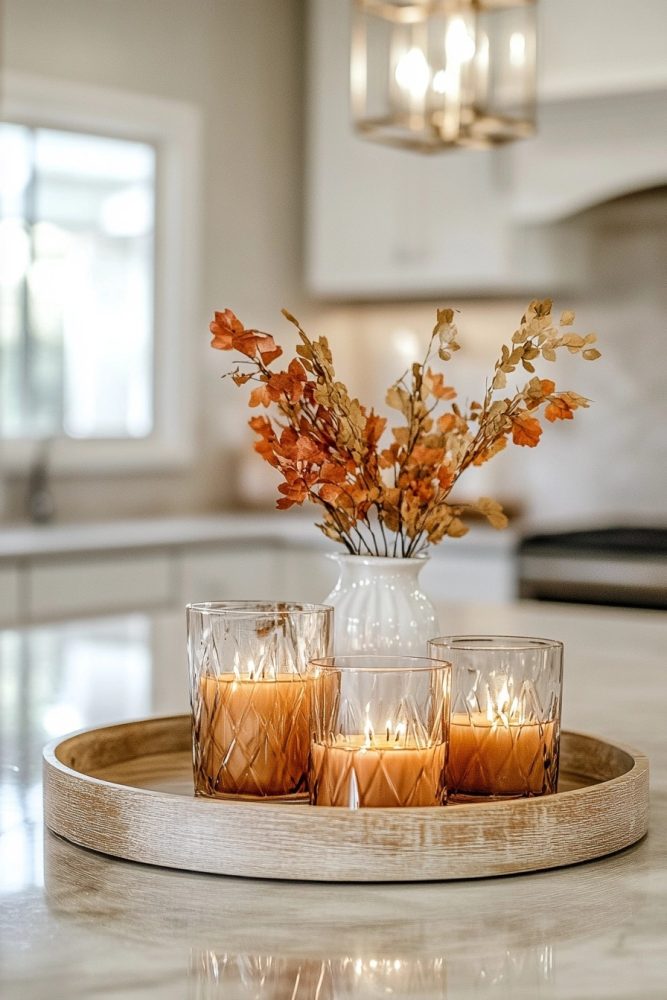 fall kitchen decor with autumn scented candles