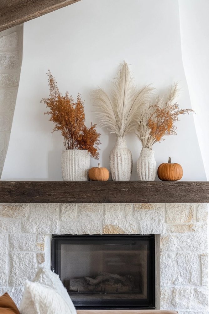 fall mantle with feathers
