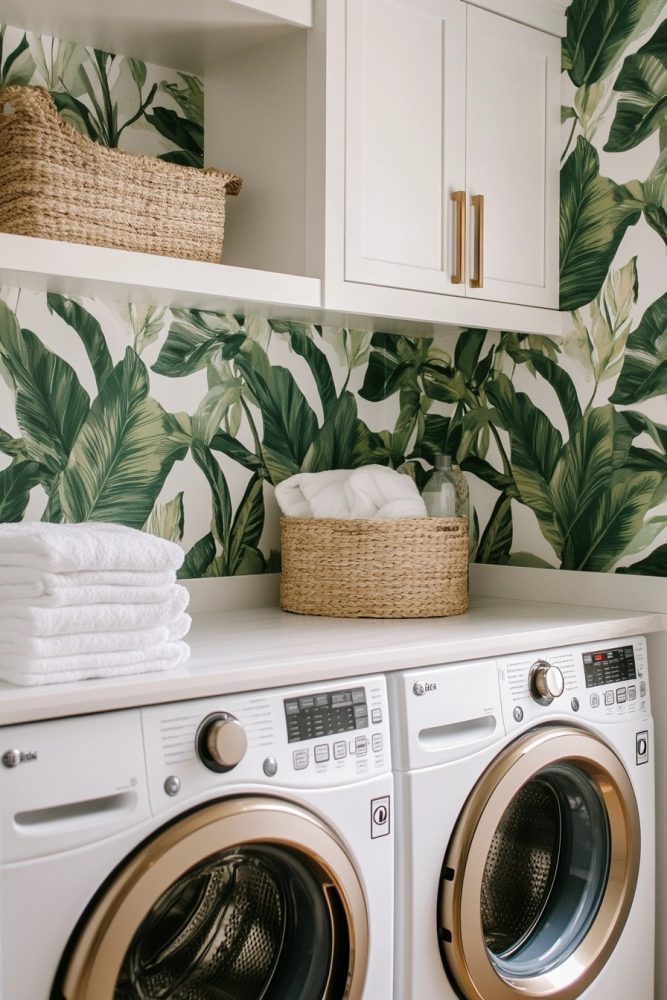 laundry room wallpaper botanical