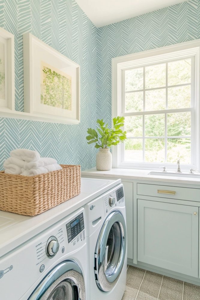 laundry room wallpaper chevron