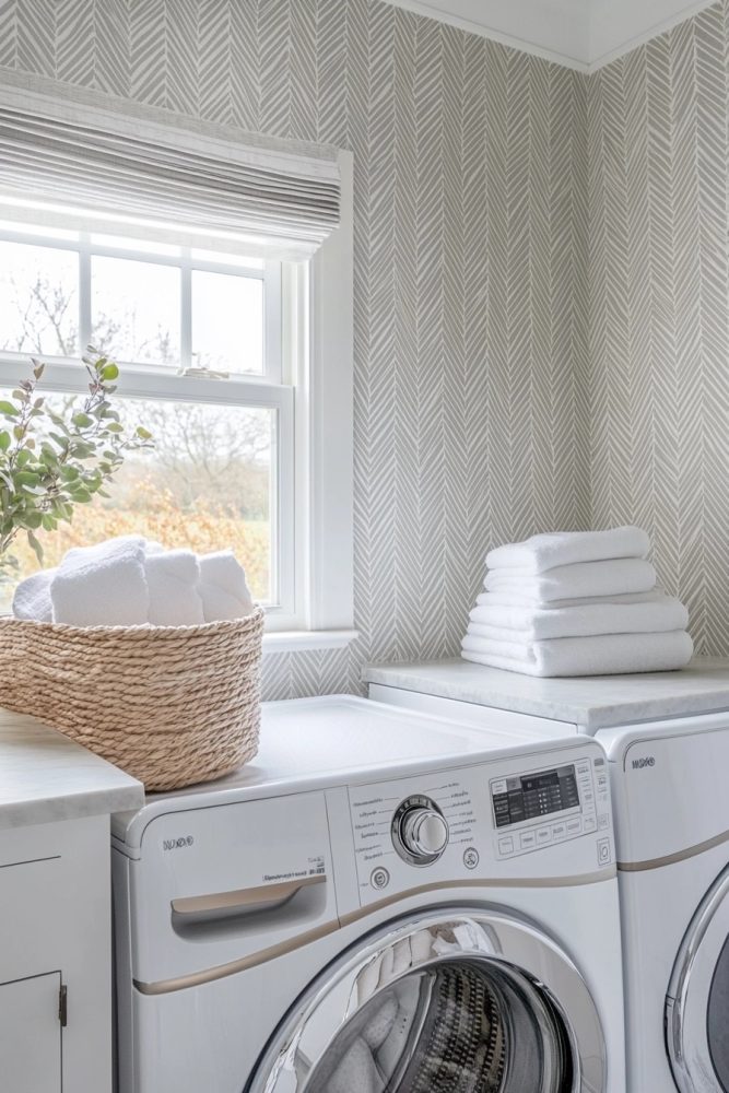laundry room wallpaper herringbone