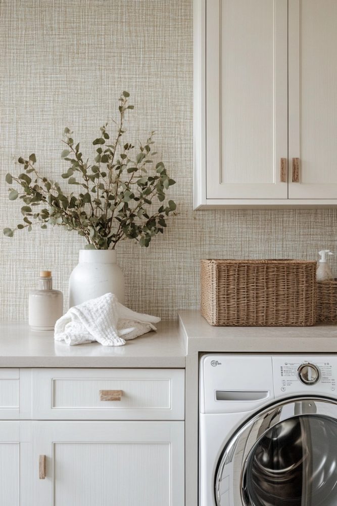 laundry room wallpaper neutral