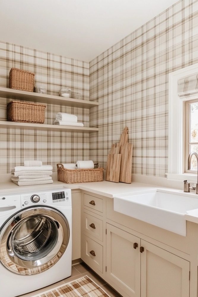 laundry room wallpaper plaid