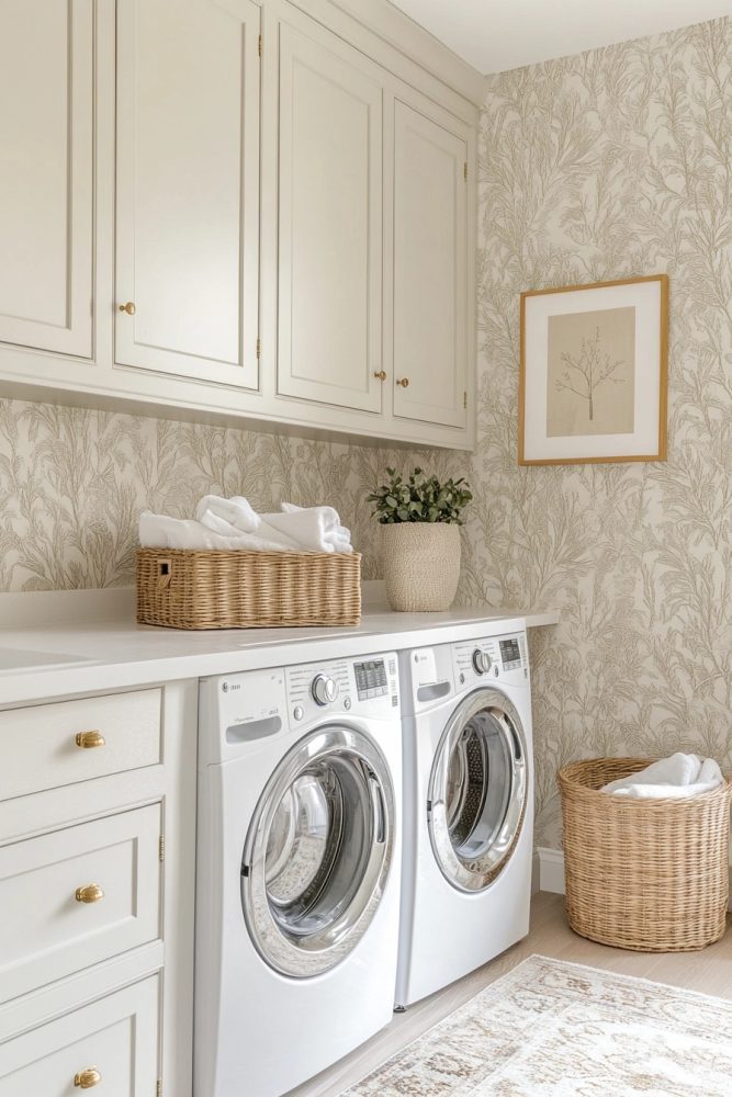 laundry room wallpaper warm floral