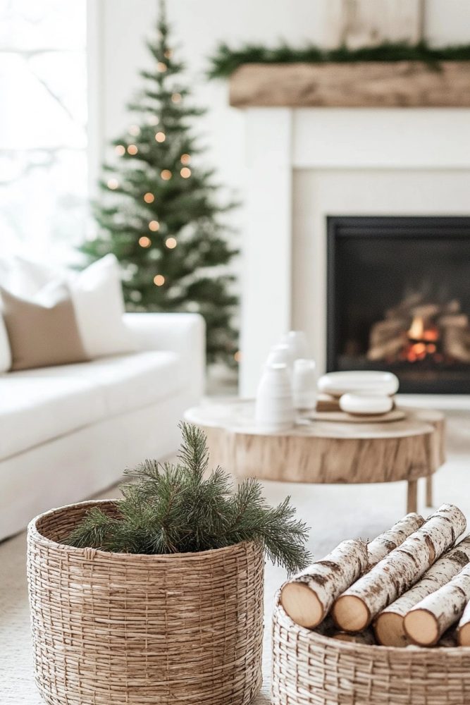 organic modern christmas decor birch logs
