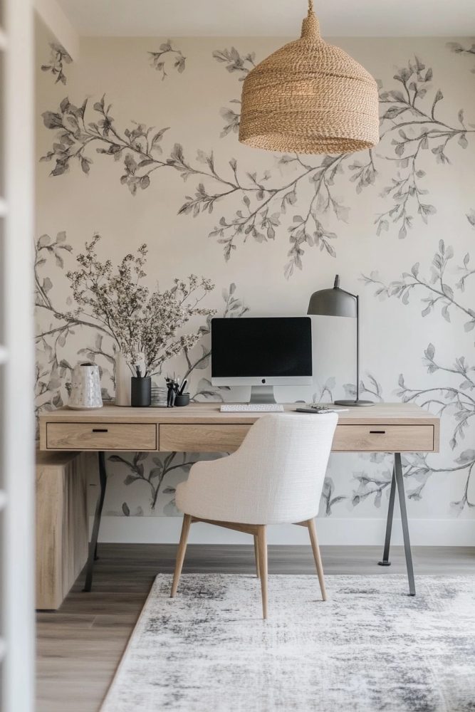 organic modern office accent wall