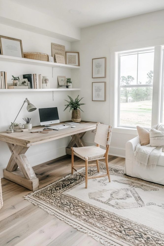 organic modern office reading nook