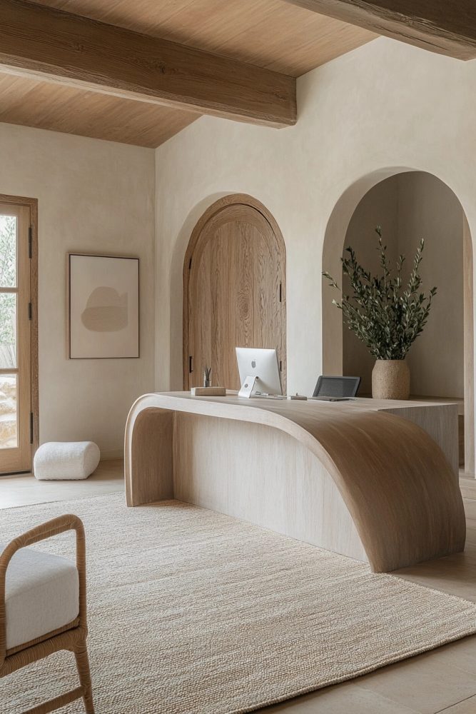 organic modern office with curved desk