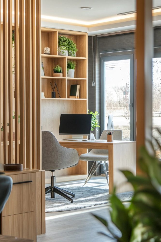 organic modern office with room divider