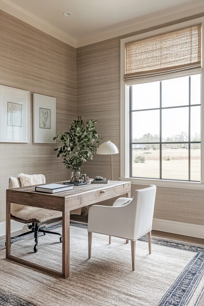 organic modern office with textured walls