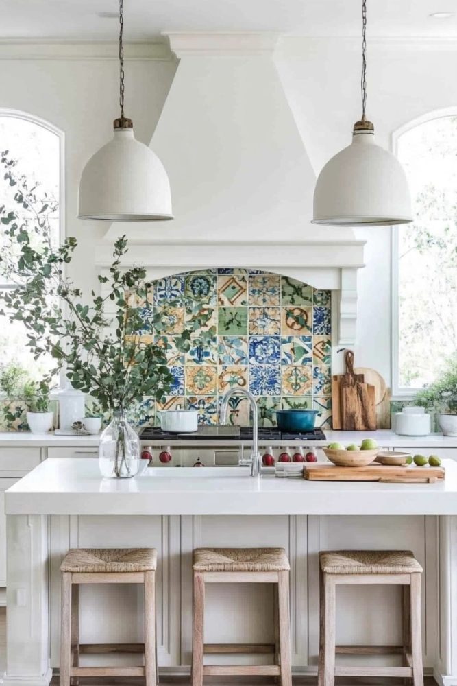 How to add color to a white kitchen Colorful Backsplash