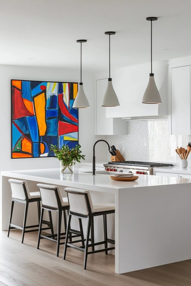 How to add color to a white kitchen artwork