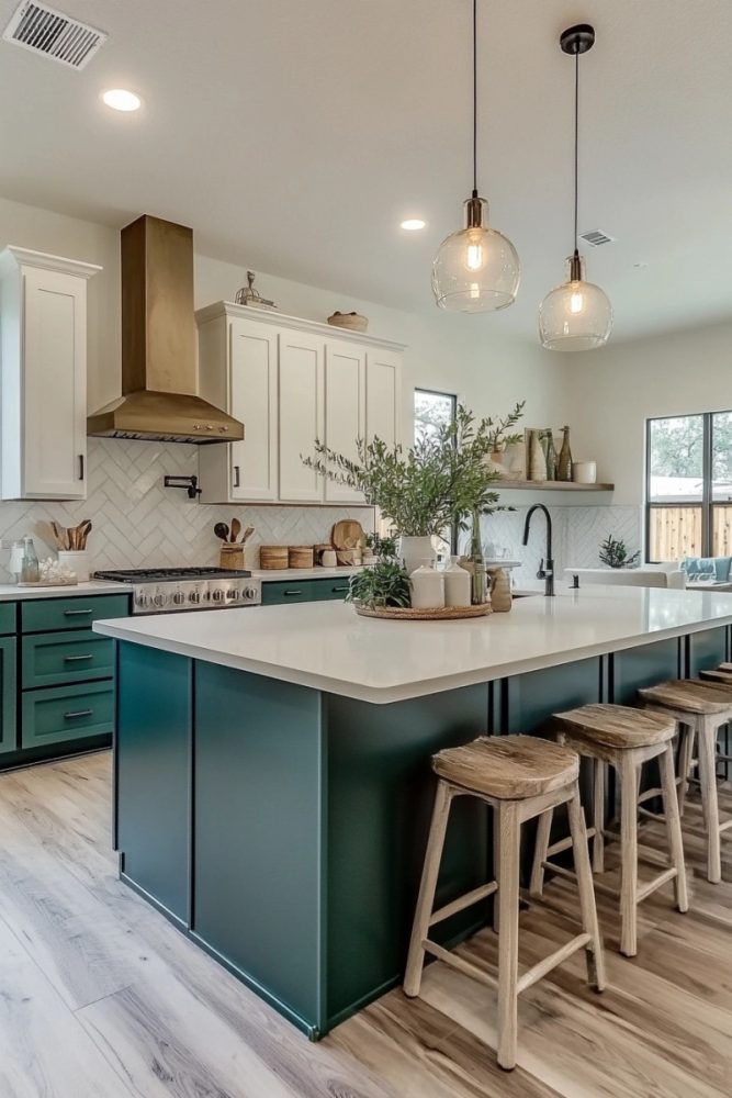 How to add color to a white kitchen colored cabinets