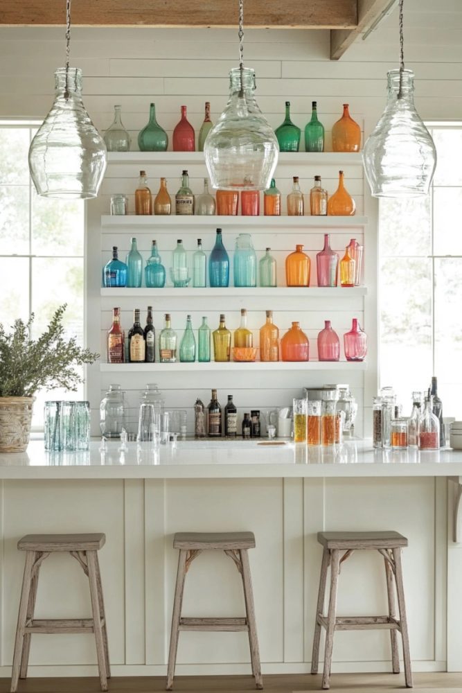 How to add color to a white kitchen coloredd glassware