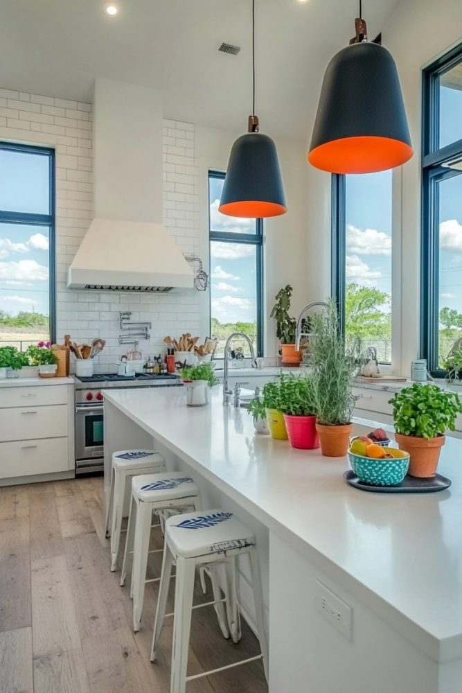 How to add color to a white kitchen herb garden