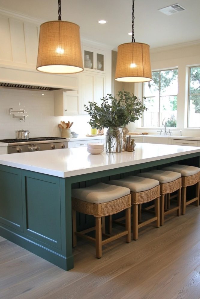 How to add color to a white kitchen painted island