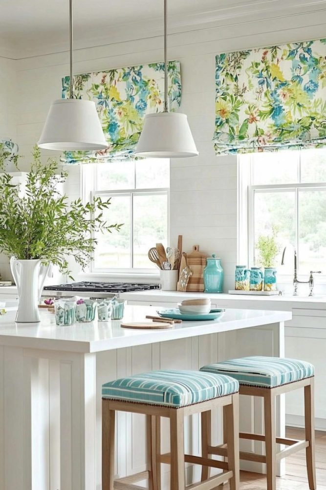 How to add color to a white kitchen window treatments