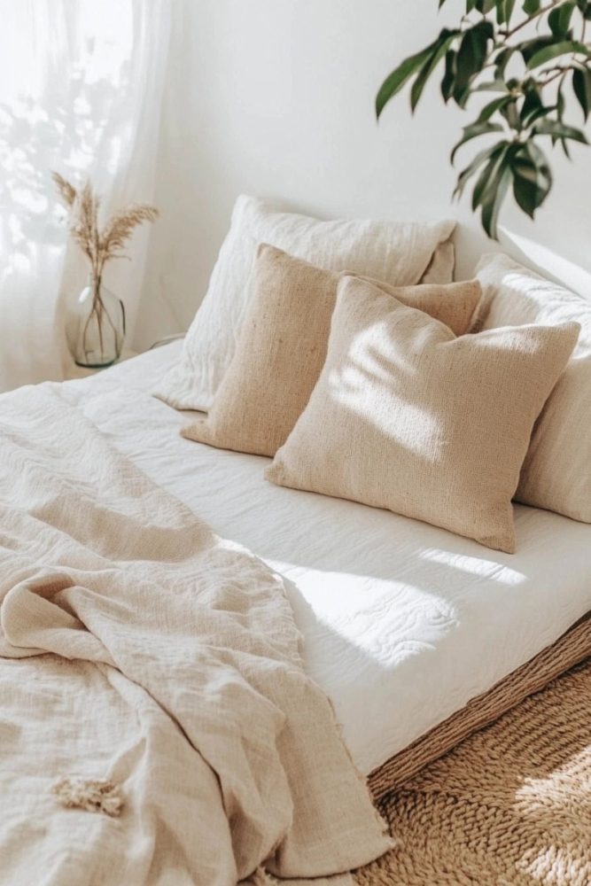 How to arrange bedroom pillows without headboard Neutral and Natural