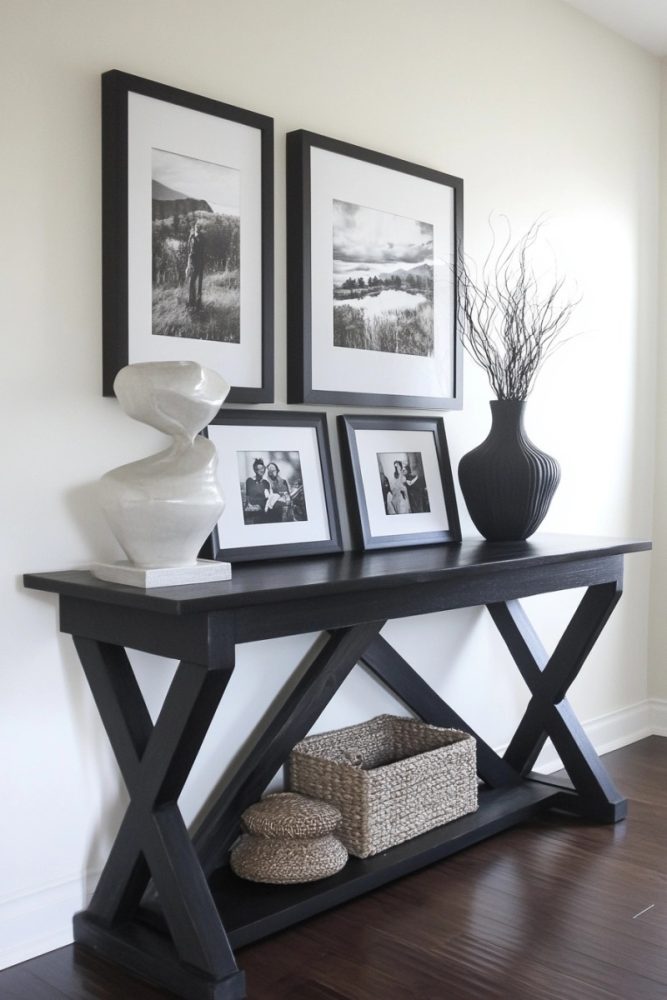 console table decor ideas Black and White