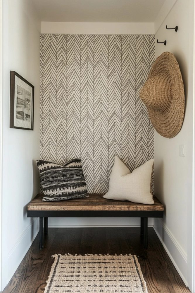 small entryway decor ideas Bold Wallpaper Accent