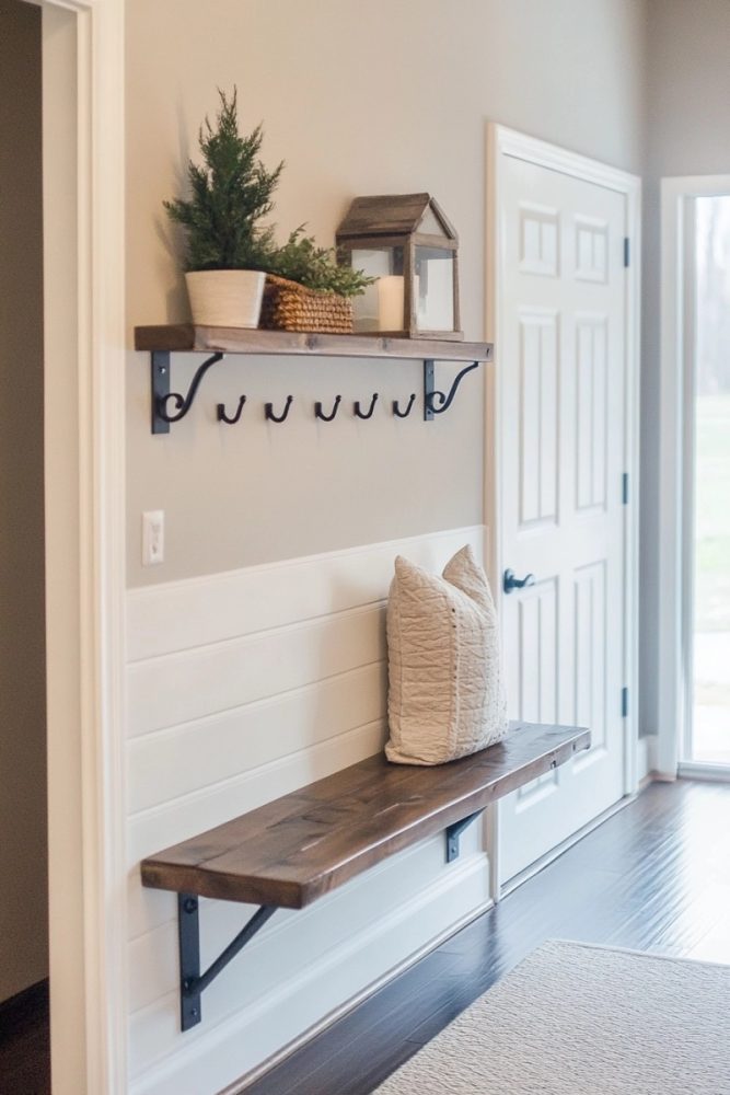 small entryway decor ideas Wall Hooks with Shelf Combo