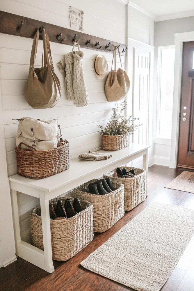 small entryway decor ideas wicker