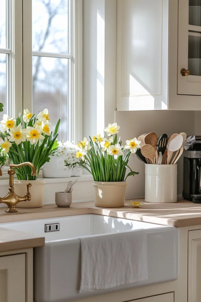 spring kitchen decor flowers