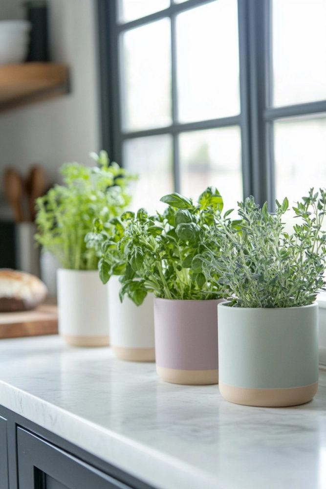 spring kitchen decor pastel plants