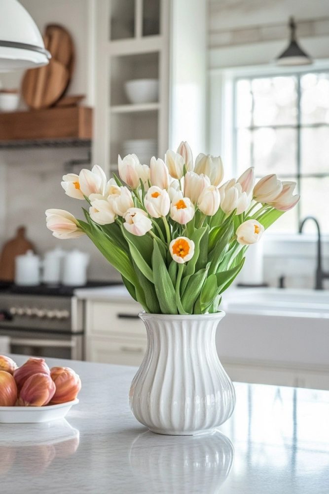 spring kitchen decor tulips