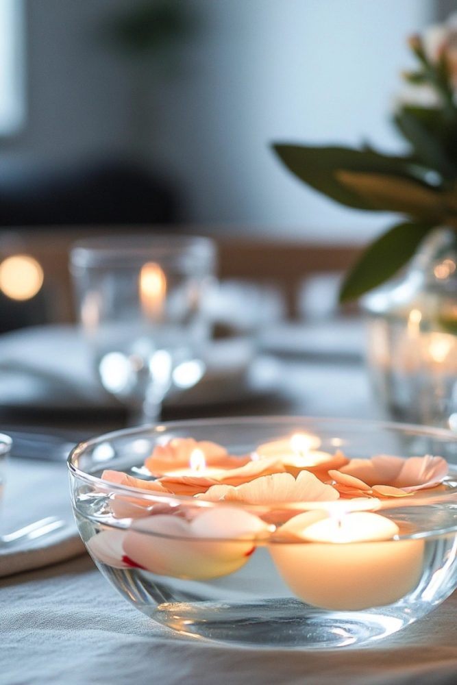 spring table centerpieces Floating Flowers and Candles