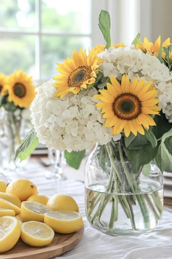 spring table centerpieces Lemon and Floral Glass Vase