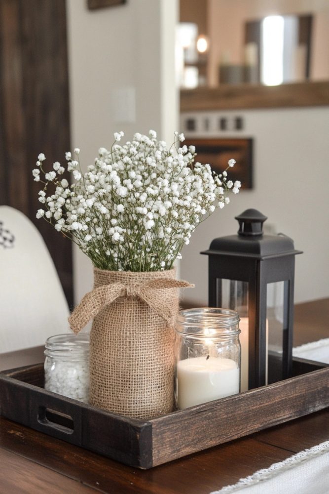 spring tray decor ideas Rustic Romance with Baby’s Breath