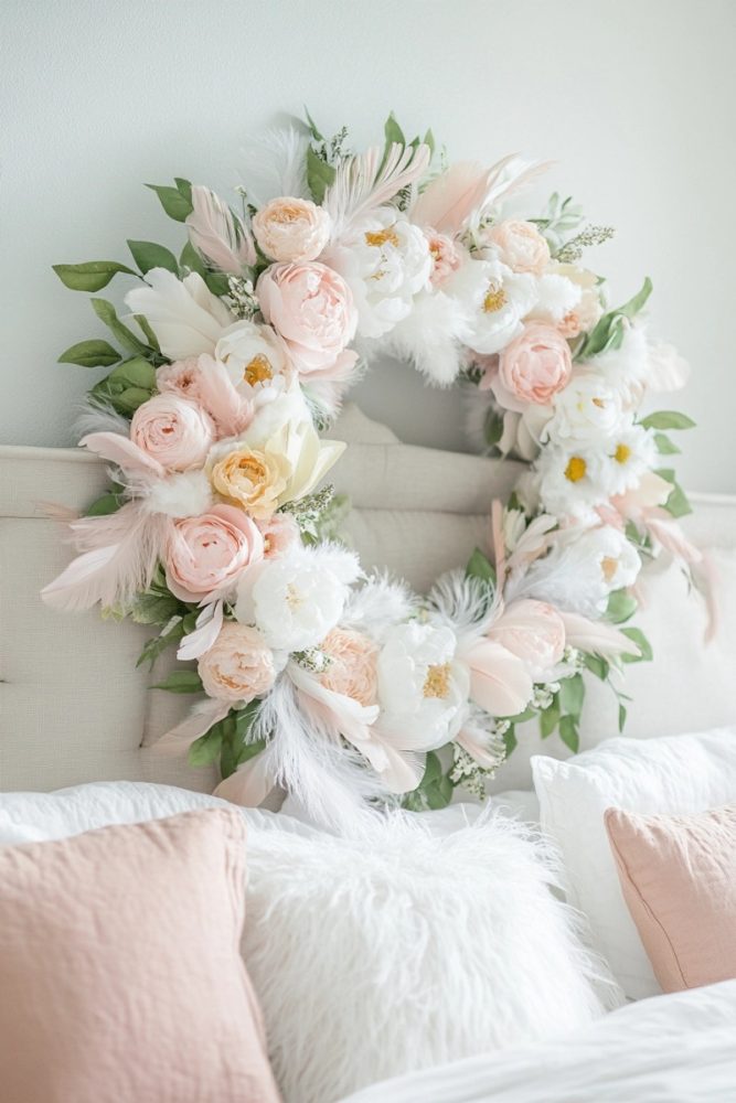 spring wreath ideas Keep It Light with a Feathers and Floral Flair Wreath