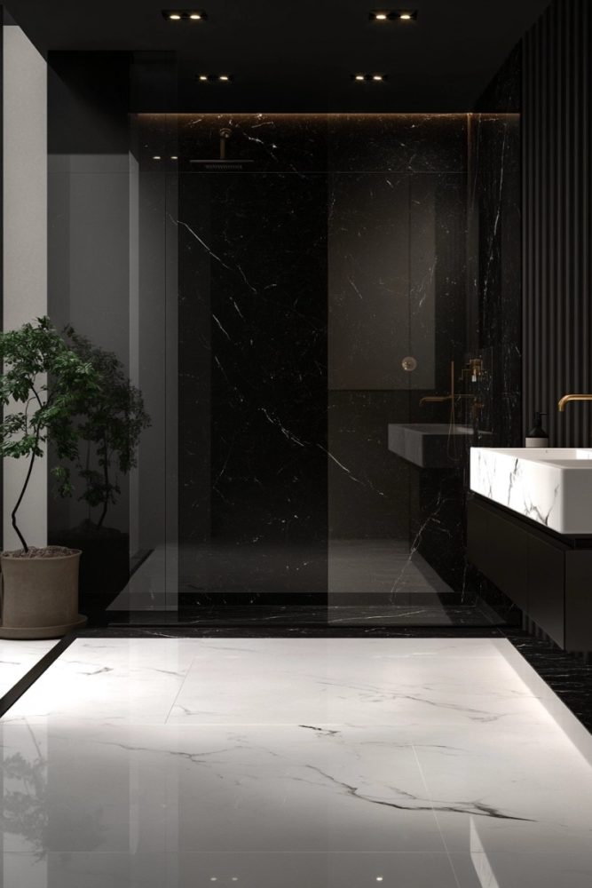 18 Bathroom Marble Ideas Black and White Marble