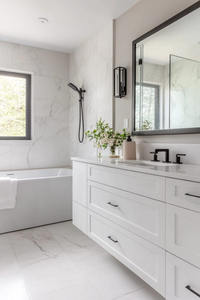 18 Bathroom Marble Ideas Combine Marble with Metal Accents