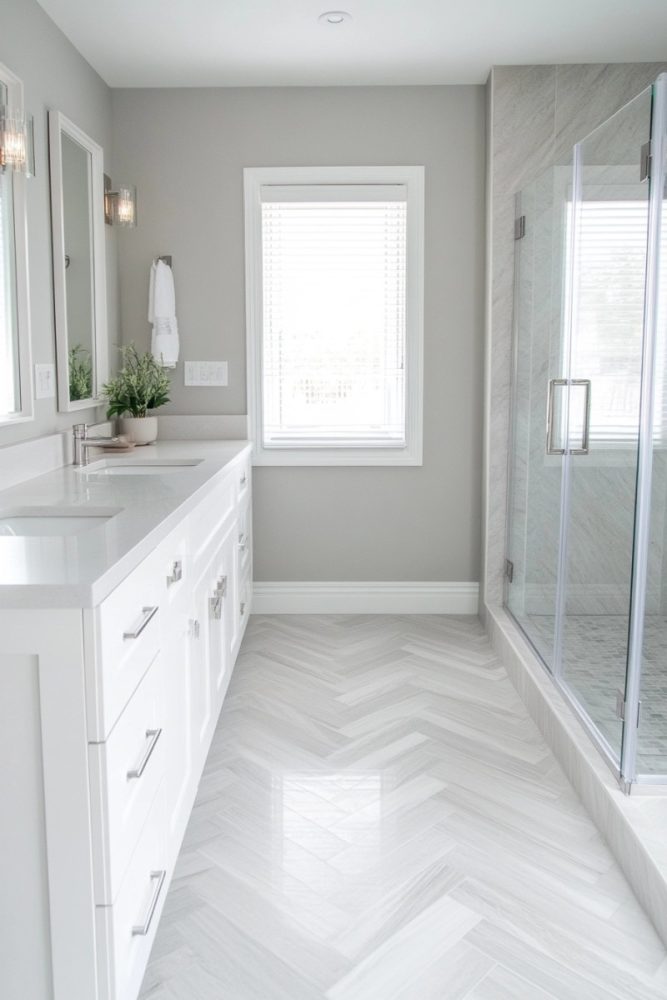 18 Bathroom Marble Ideas Herringbone or Chevron
