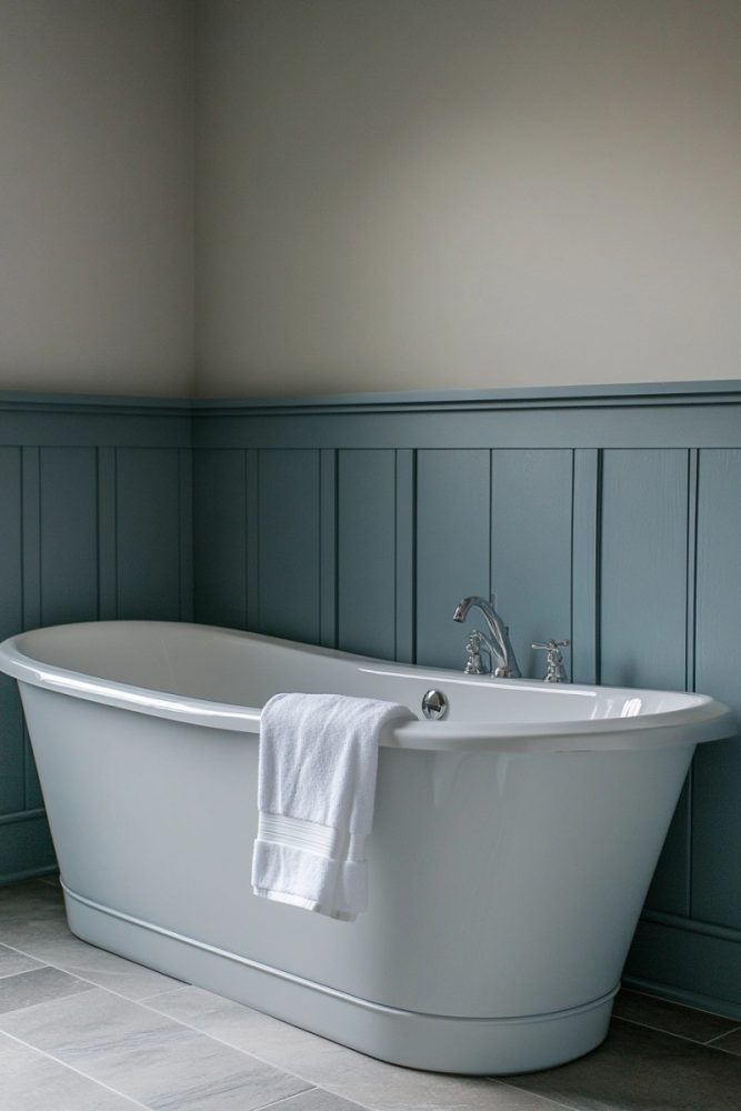 BATHROOM BOARD AND BATTEN DUSTY BLUE