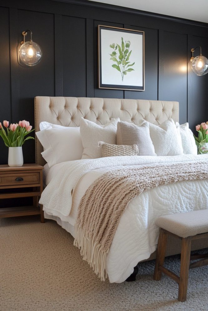 Black Board and Batten Ideas Bedroom Elegance with Vertical Panels