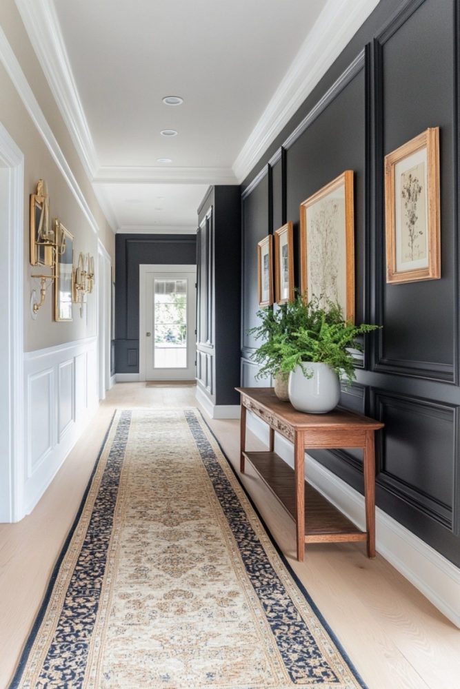 Black Board and Batten Ideas Hallway with Picture Frame Molding