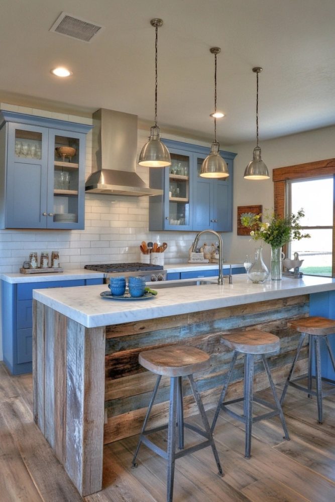 Blue kitchen cabinet ideas Eco Chic Reclaimed